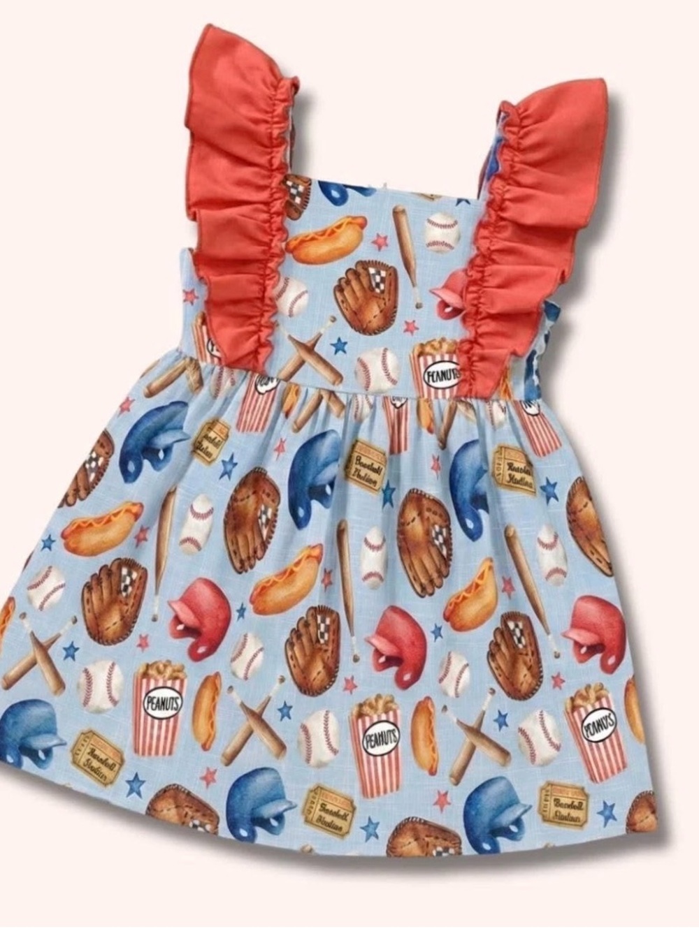 Baseball Print Ruffle Dress NWT